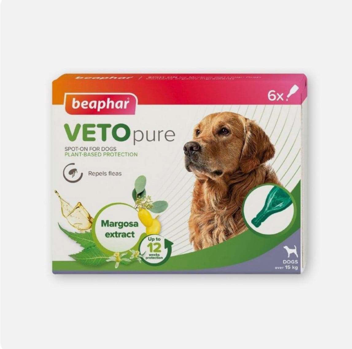 Beaphar VETOpure Medium & Large Dog Flea Spot-On (Over 15kg) – 6 Pipettes