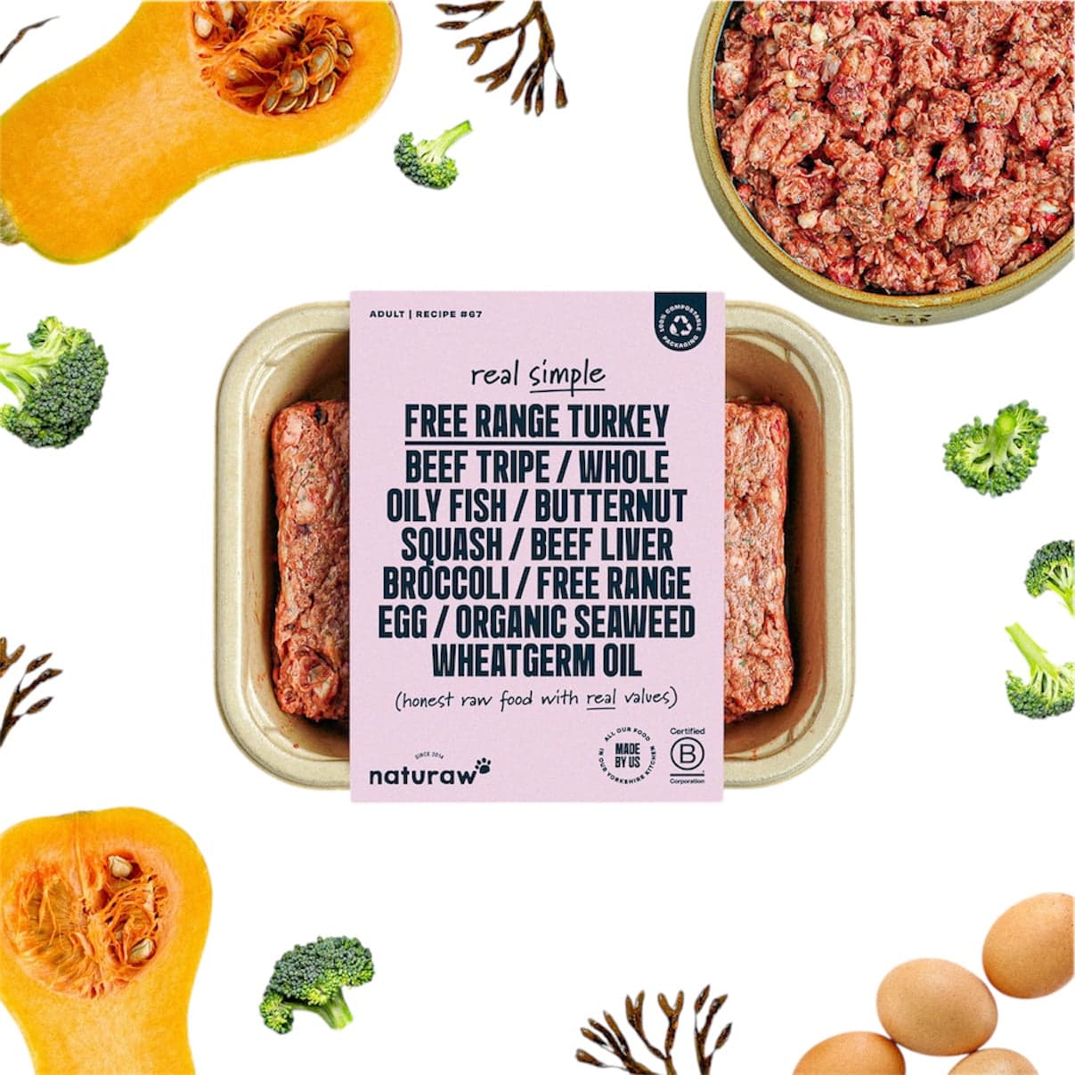 Naturaw - Real Simple Raw Dog Food - 500g - Free range turkey & Beef Tripe